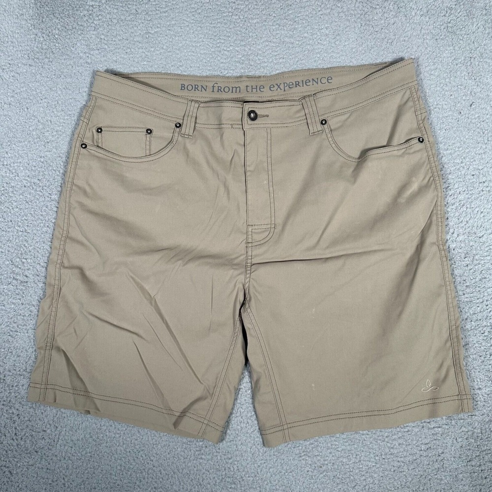 Prana‎ Shorts Mens 40 Khaki Tan Brion Stretch Outdoor Hiking 9" Inseam Flaws